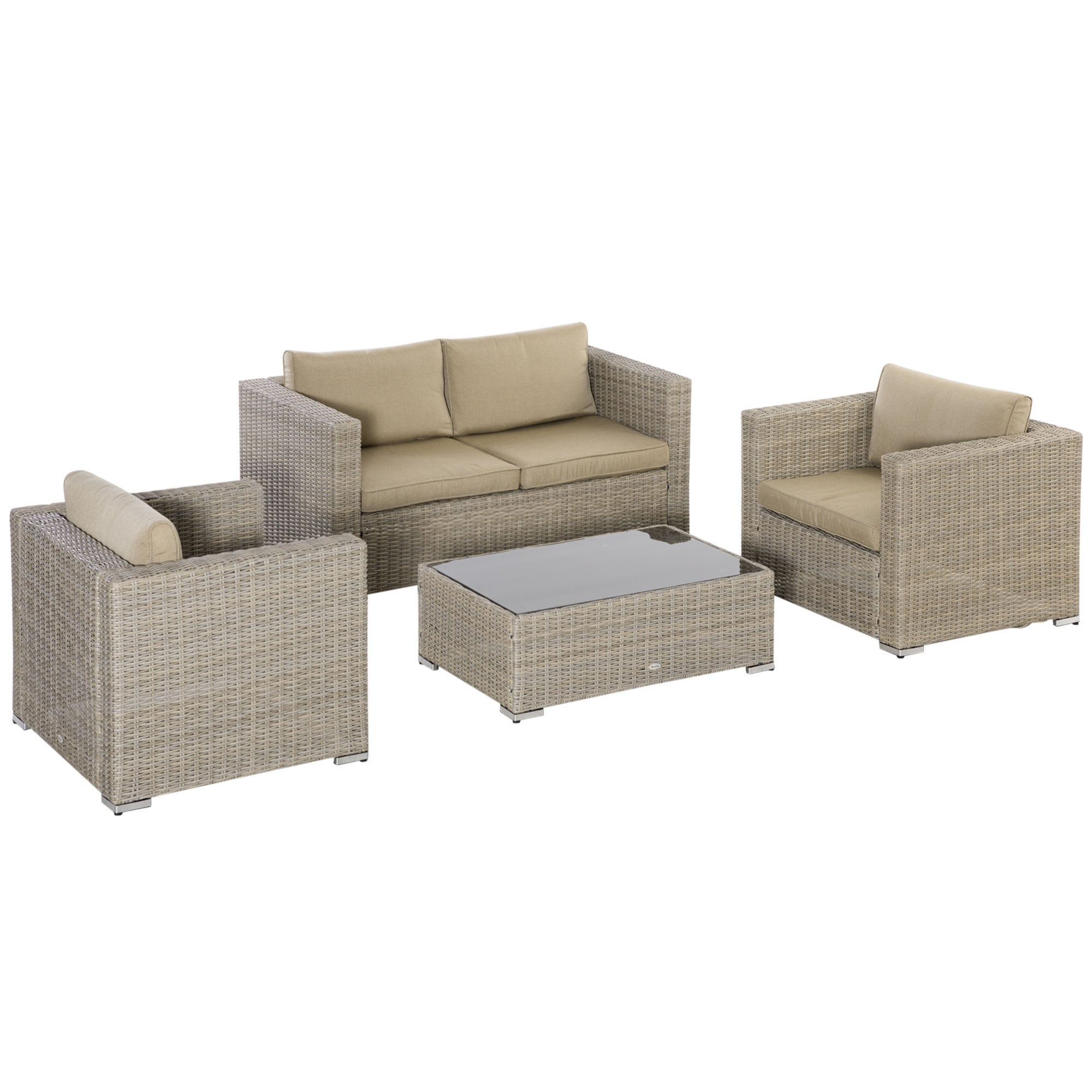 Outsunny Set Mobili da Giardino con Divano 2 Posti, Contenitore e Pouf in  Rattan PE Salvaspazio con Cuscini, Grigio