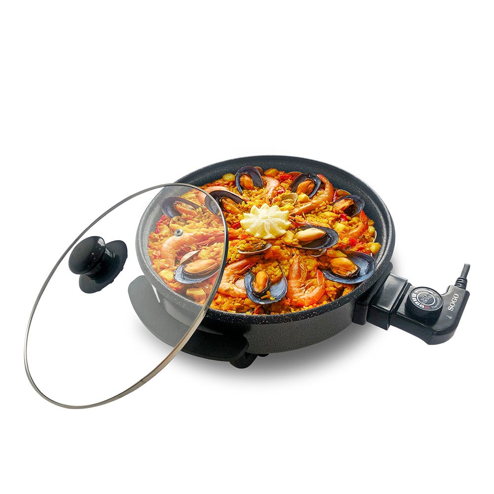 Pentola / padella elettrica 1500W 32cm per pizza e paella con coperchio  Sogo