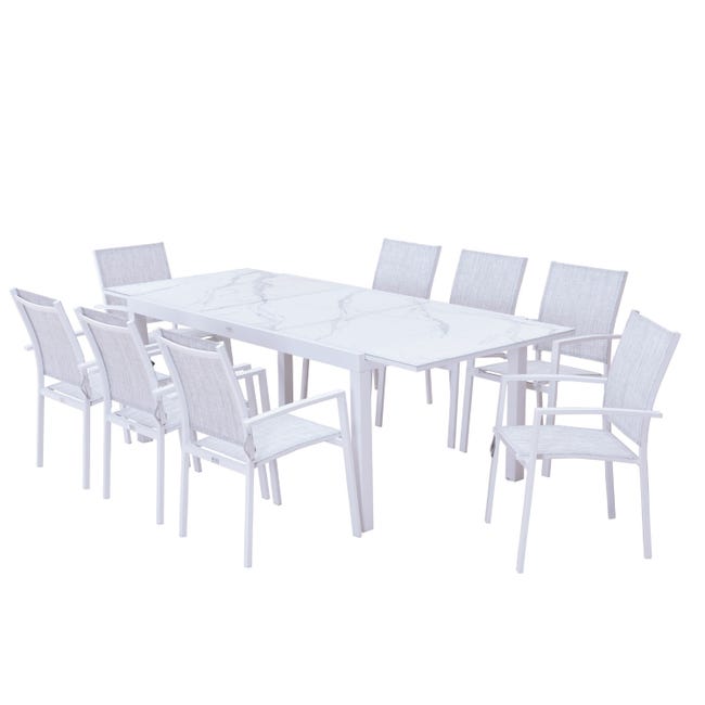 Table de jardin extensible aluminium blanc effet marbre 180/240cm