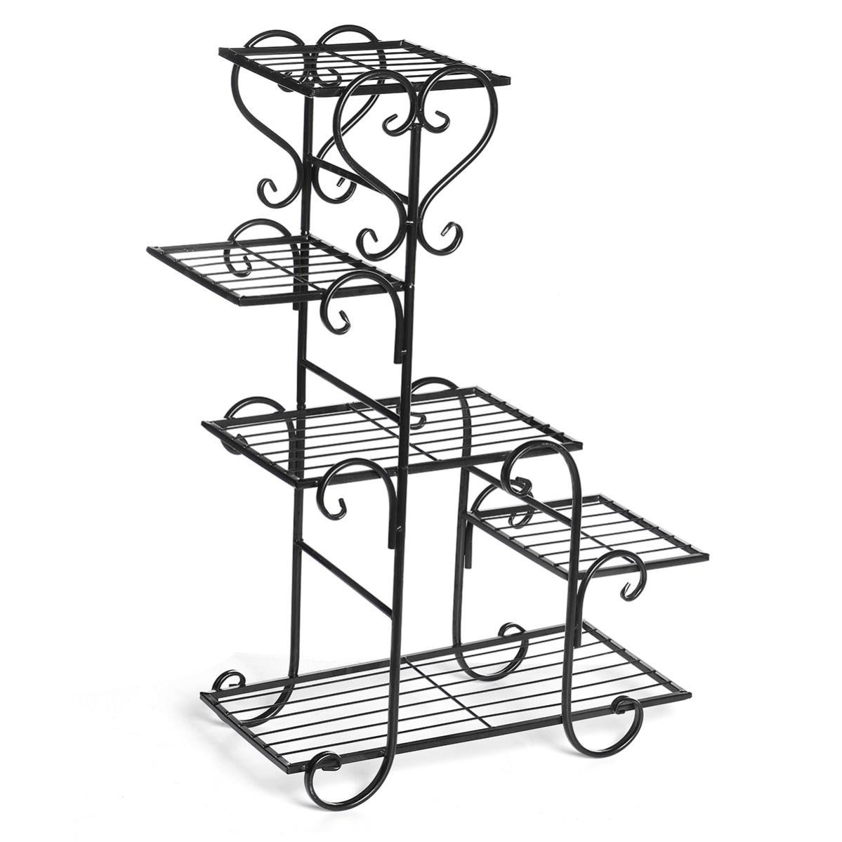 LIGUOYI Scaffale Portavasi 2 Ripiani: Supporto Per Piante In Metallo E Marmo, Altezza Regolabile 50-90cm, Nero E Oro