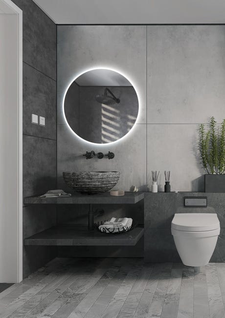 Specchio Da Bagno Rotondo Con LED, Diametro 60 Cm, Antiappannamento, Dimmerabile E Con Bluetooth, Luce Smart