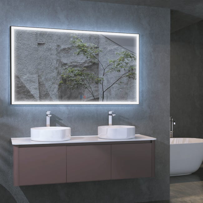Espejo de baño Led cuadrado con espejo de aumento X5 - Iluminado