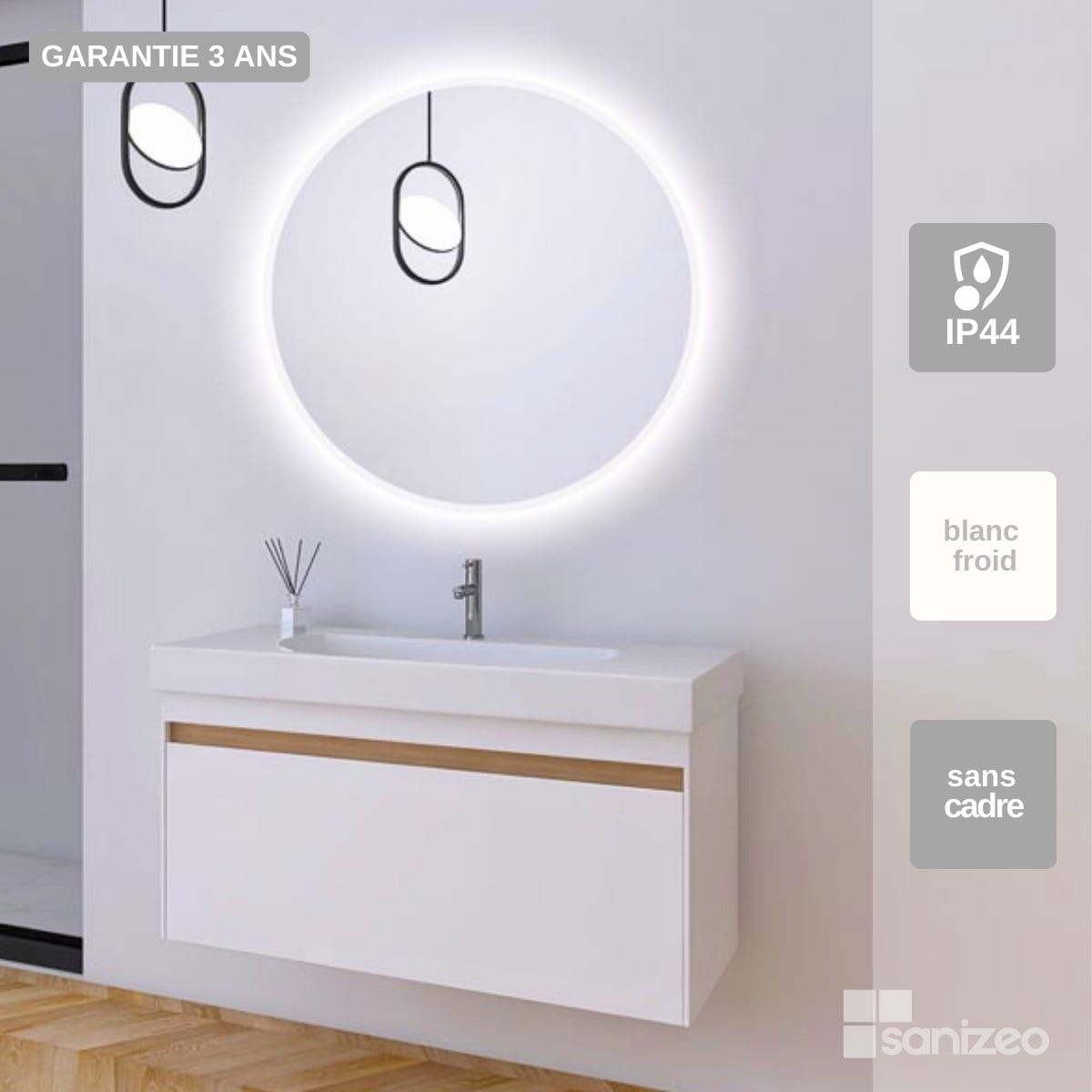 Espejo redondo con luz led frontal Serie Belgica - Espejo Baño