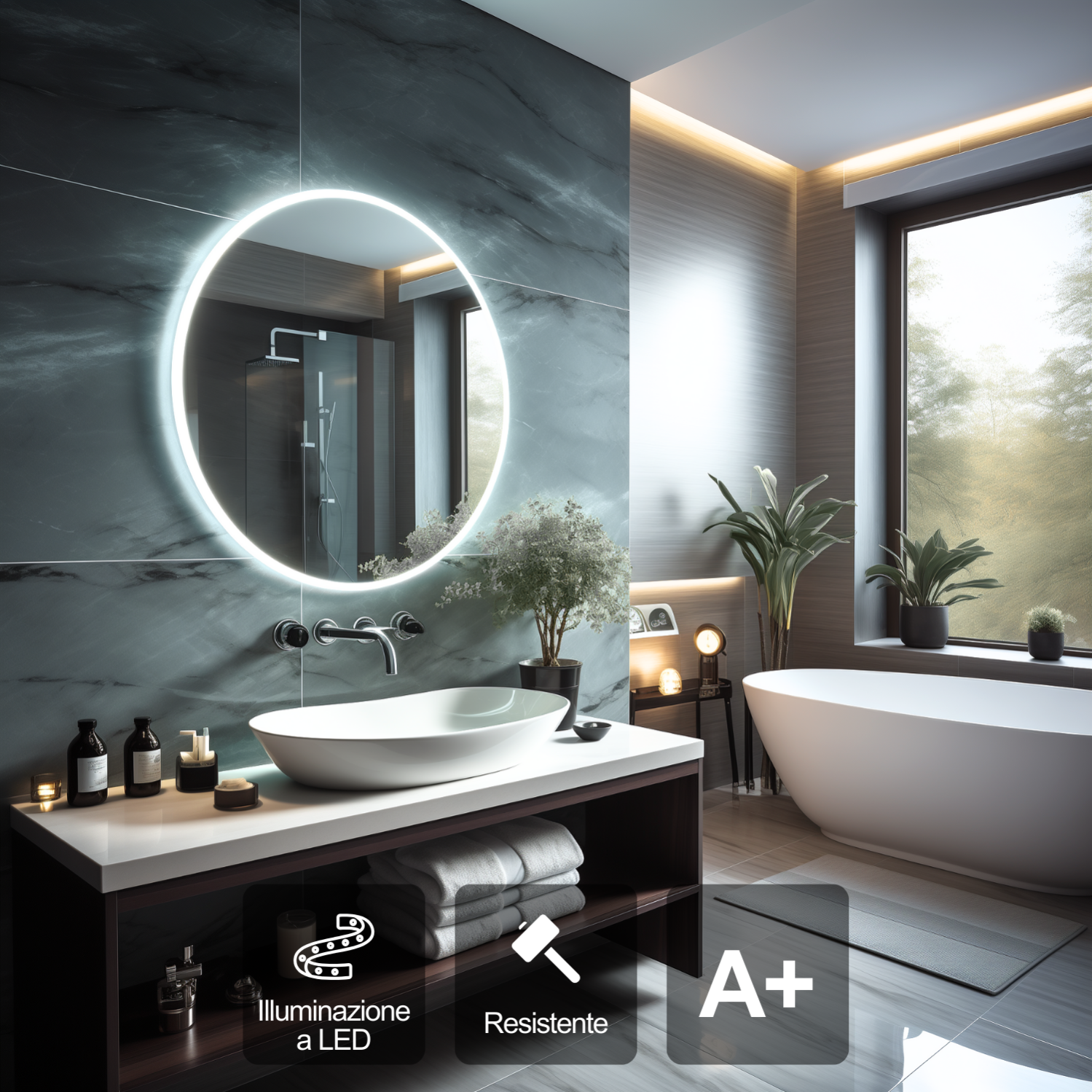 Termozeta Specchio Illuminato Da Parete, Design Elegante E Qualità Affidabile, Ideale Per Il Bagno E La Toeletta