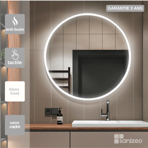 Tulup Specchio Ø 100 cm Rotondo al Bagno Vetro Temperato da Parete Salone  Camera da Letto – Luce Freddo LED : : Casa e cucina