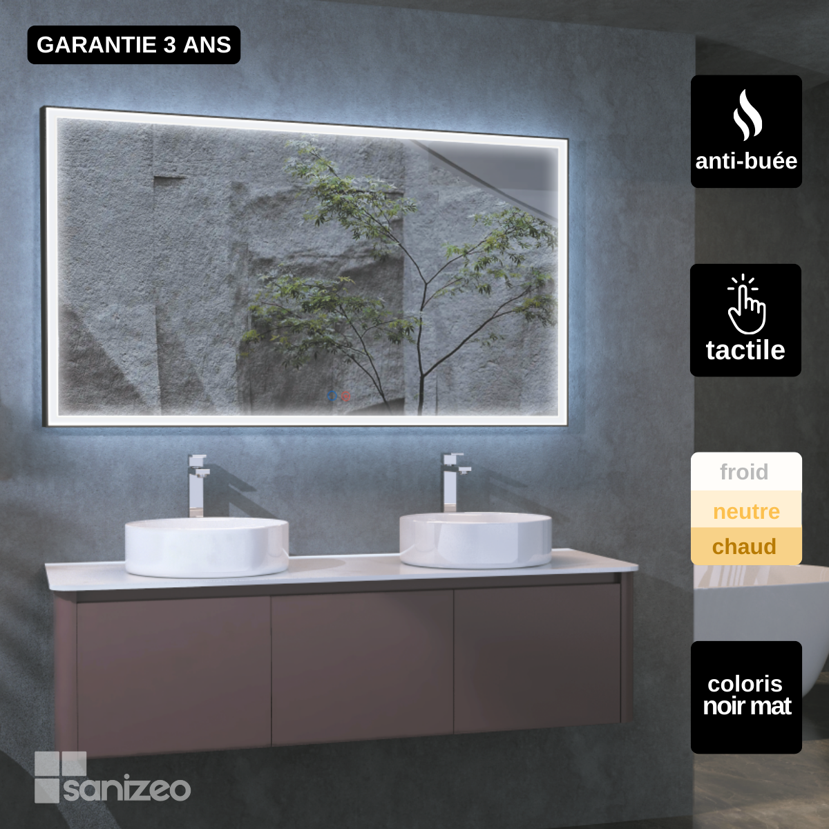 Specchio da bagno quadrato con luce frontale Svizzera 70x80 - LEDIMEX