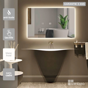 Miroir de salle de bain rond + bord biseauté poli + anti-buée - 60CM