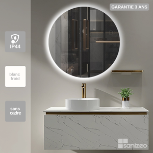 EMKE Espejo Baño con Luz 60 cm Diámetro, Espejo Baño LED Redondo con  Interruptor tactil +