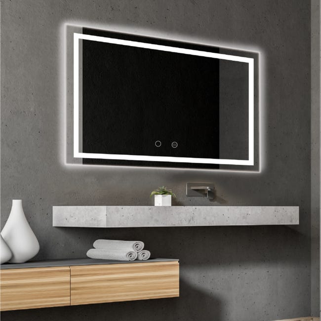 Espejo de baño Led cuadrado - de medida 120 x 80 cm - Iluminado por LED con  IRC >80 – Sensor antivaho – Sensor on/off - Luz fria – Modelo HOLANDA