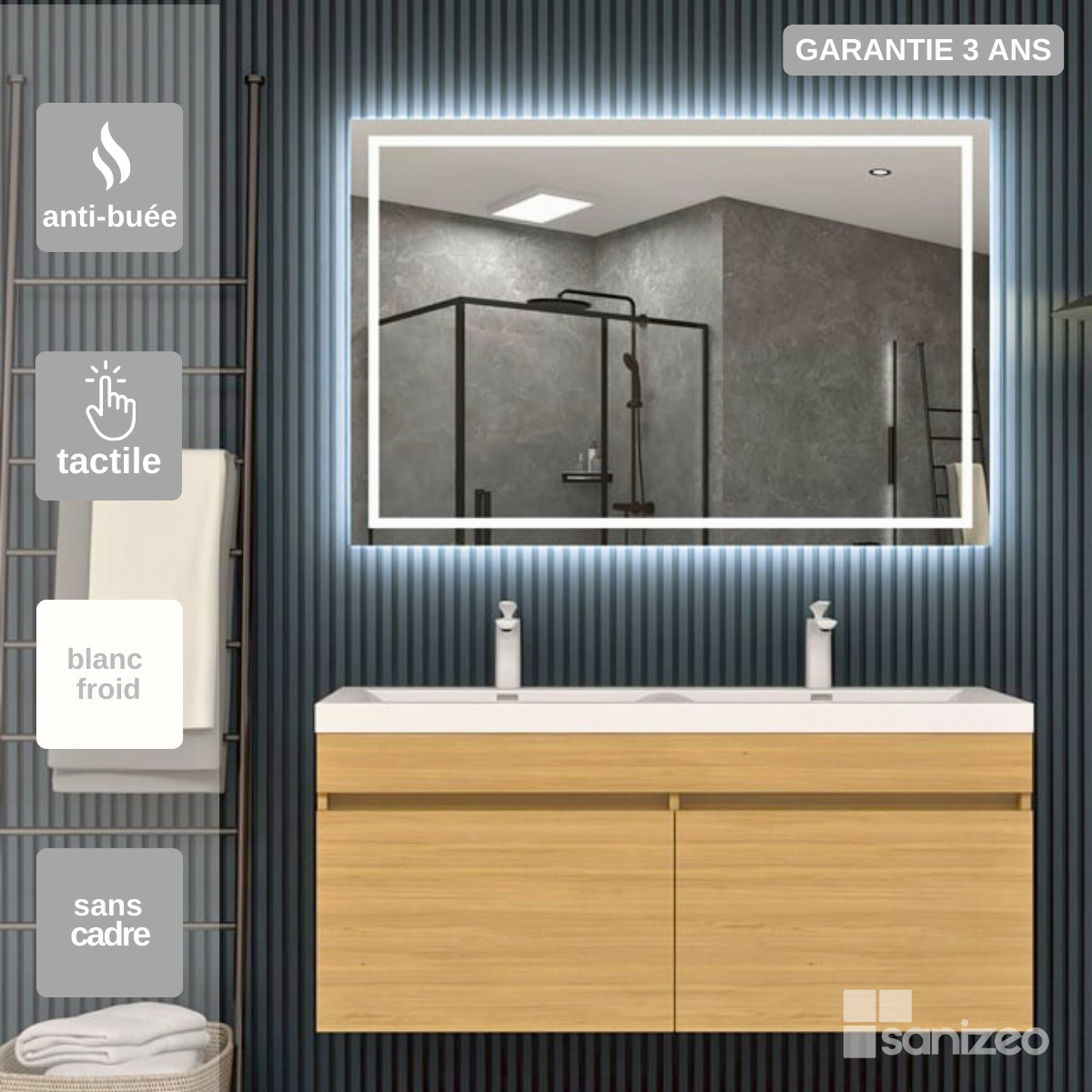 Armario de Baño con Espejo e Iluminado LED con 3-Puerta (70 x 60