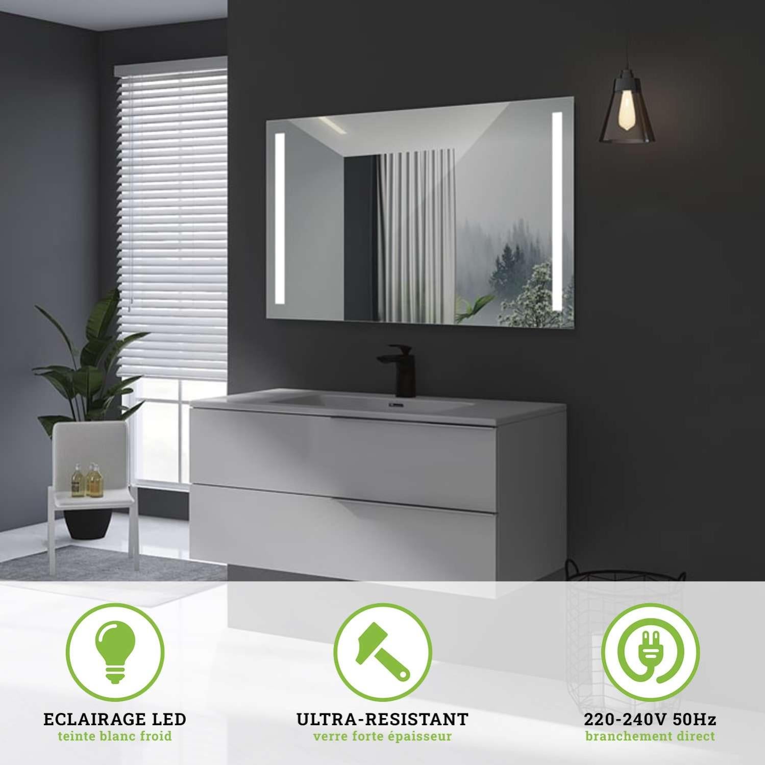 Specchio da bagno illuminato SUIZA l.90 x H.80 cm | Leroy Merlin