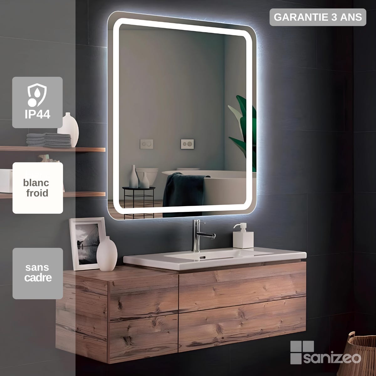 Espejo de baño Led cuadrado - Retroluminación por LED con IRC >80 – Modelo  SUECIA – MamparaStore