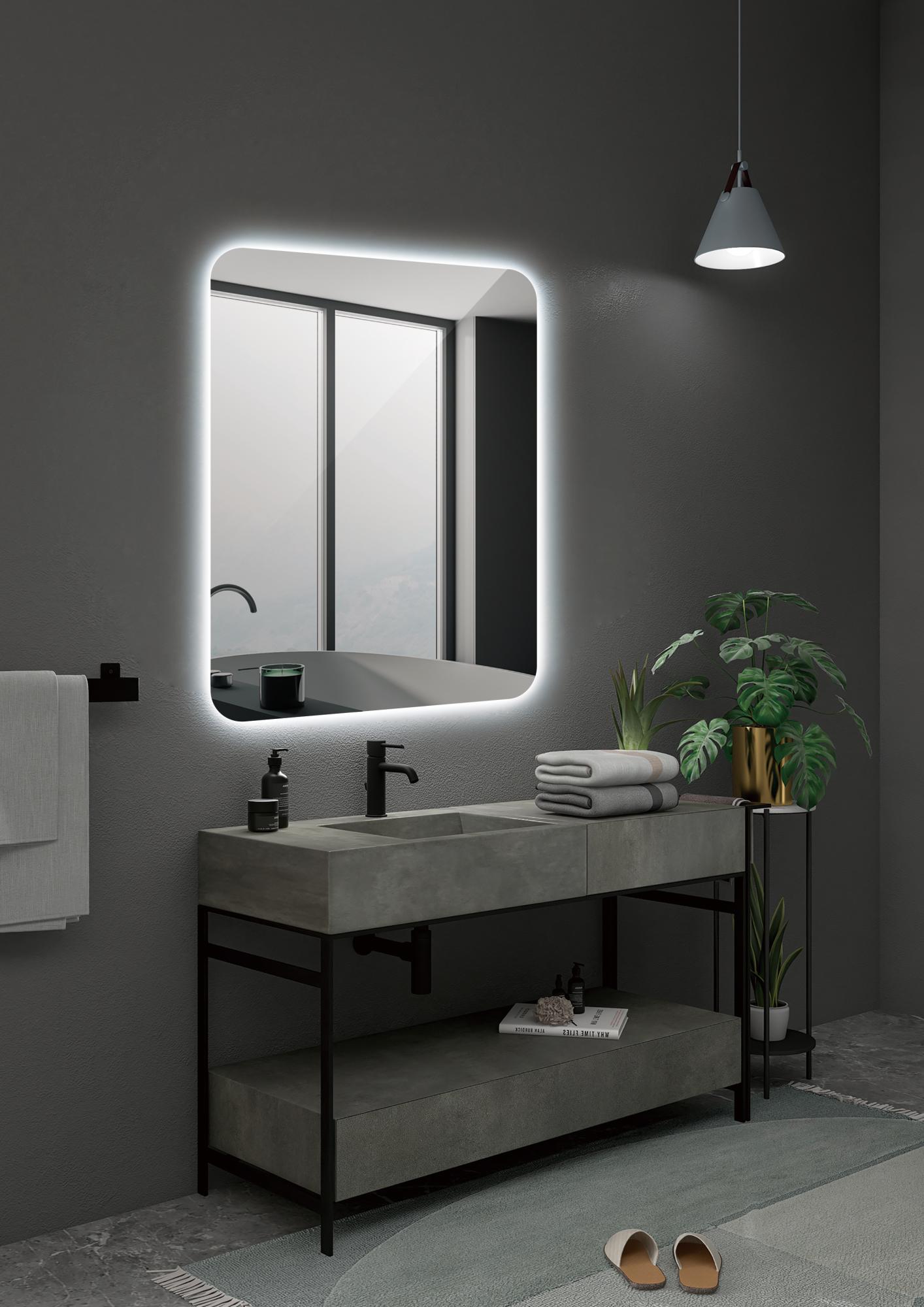 Specchio da bagno quadrato con luce frontale Copenaghen 100x80