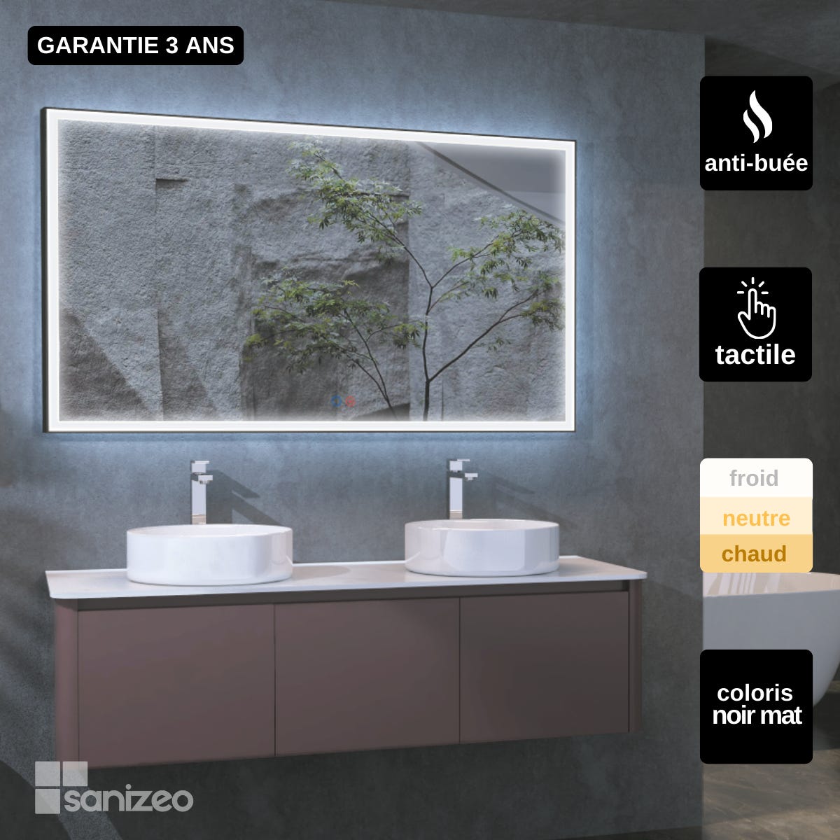 Specchio da bagno quadrato con luce frontale Svizzera 120x80 - LEDIMEX