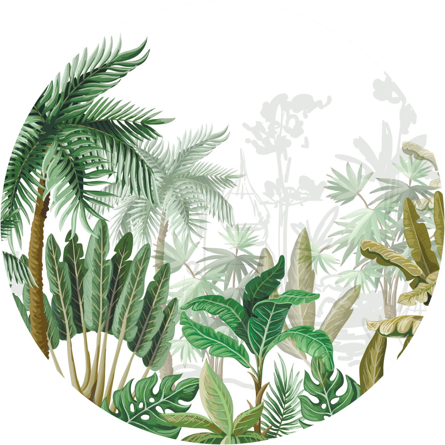 Papier peint panoramique rond adhésif animaux de la jungle vert, bleu et  rose - Ø 140 cm - Sanders & Sanders