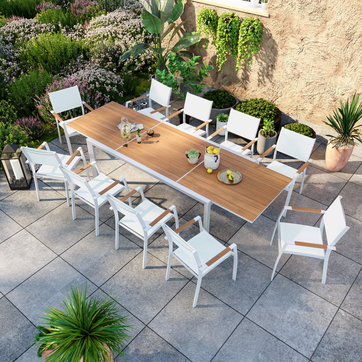 Table de jardin extensible aluminium et bois composite