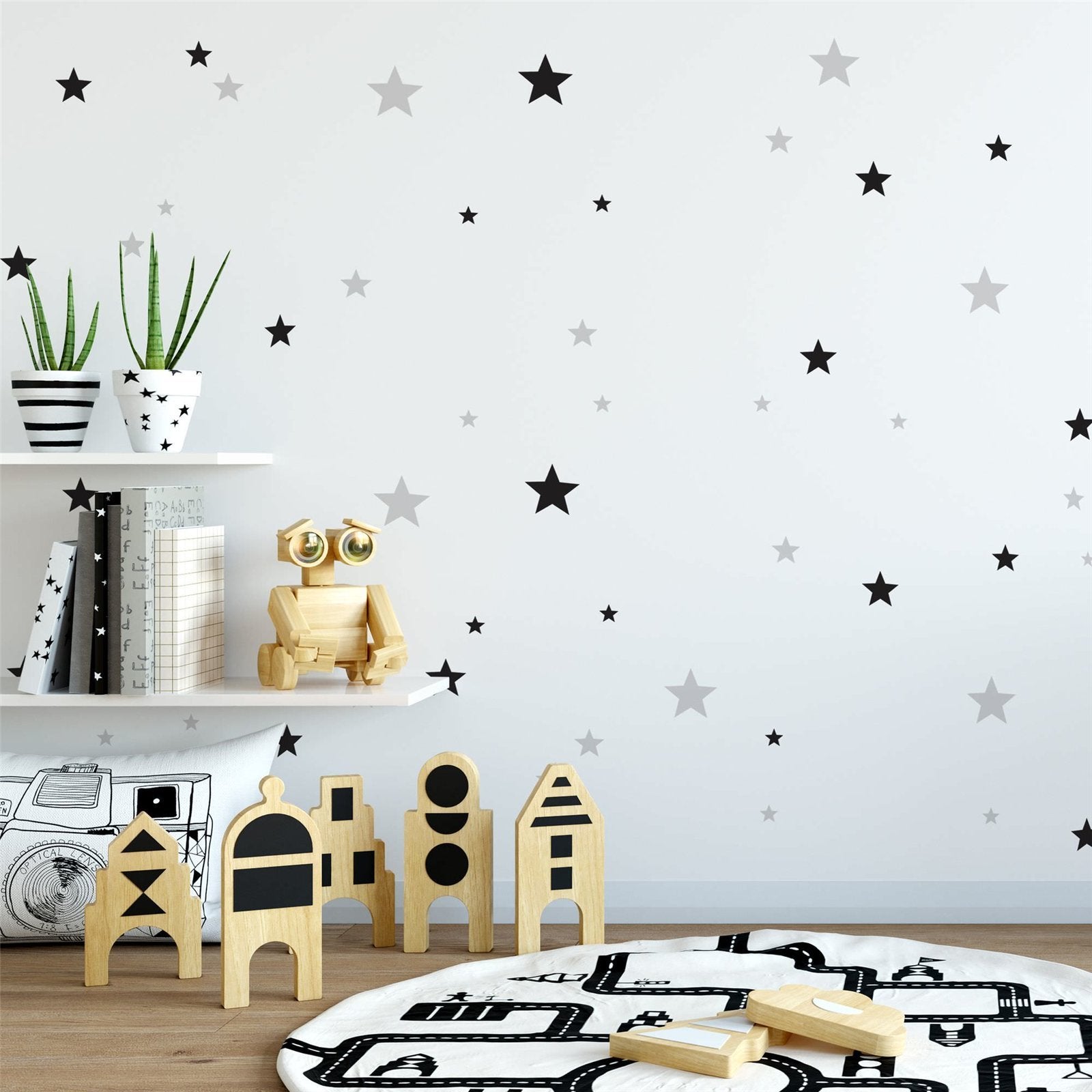 Sticker Muraux Tableau Noir maison avec des étoiles