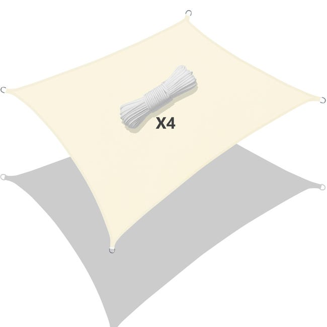 Toldo Vela Rectangular Impermeable 1.5x2m | Bloquea 98% UV | Con Cuerdas | Para Terraza, Jardín, Piscina - Color Marfil