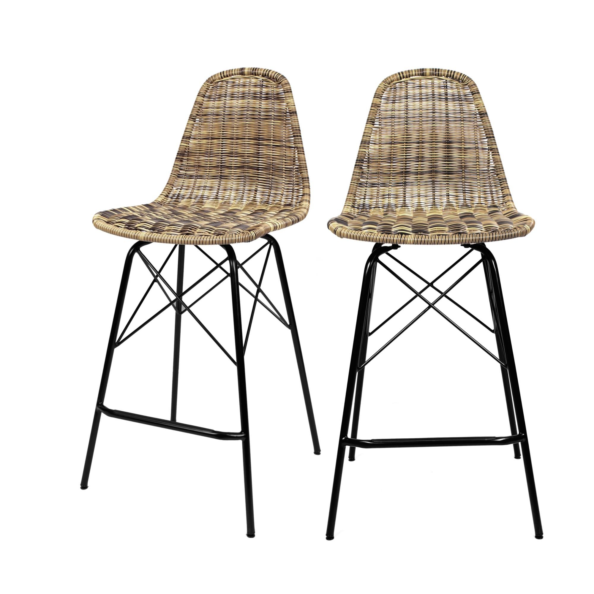 Chaise De Bar Mi Hauteur Tiptur En Resine Tressee Naturelle 63 Cm Lot De 2 Leroy Merlin