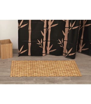 Relaxdays Tapis en Bambou Résistant Humidité Anti-glisse Bord textile  Sortie de Bain Douche SDB, 80 x 45 cm, nature