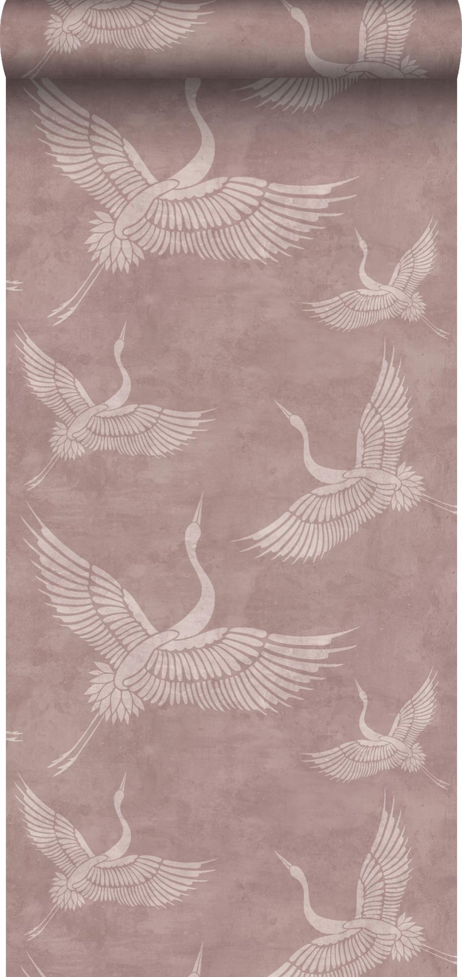 Carta da parati uccelli gru rosa veccho - 50 x 900 cm - ESTAhome ...