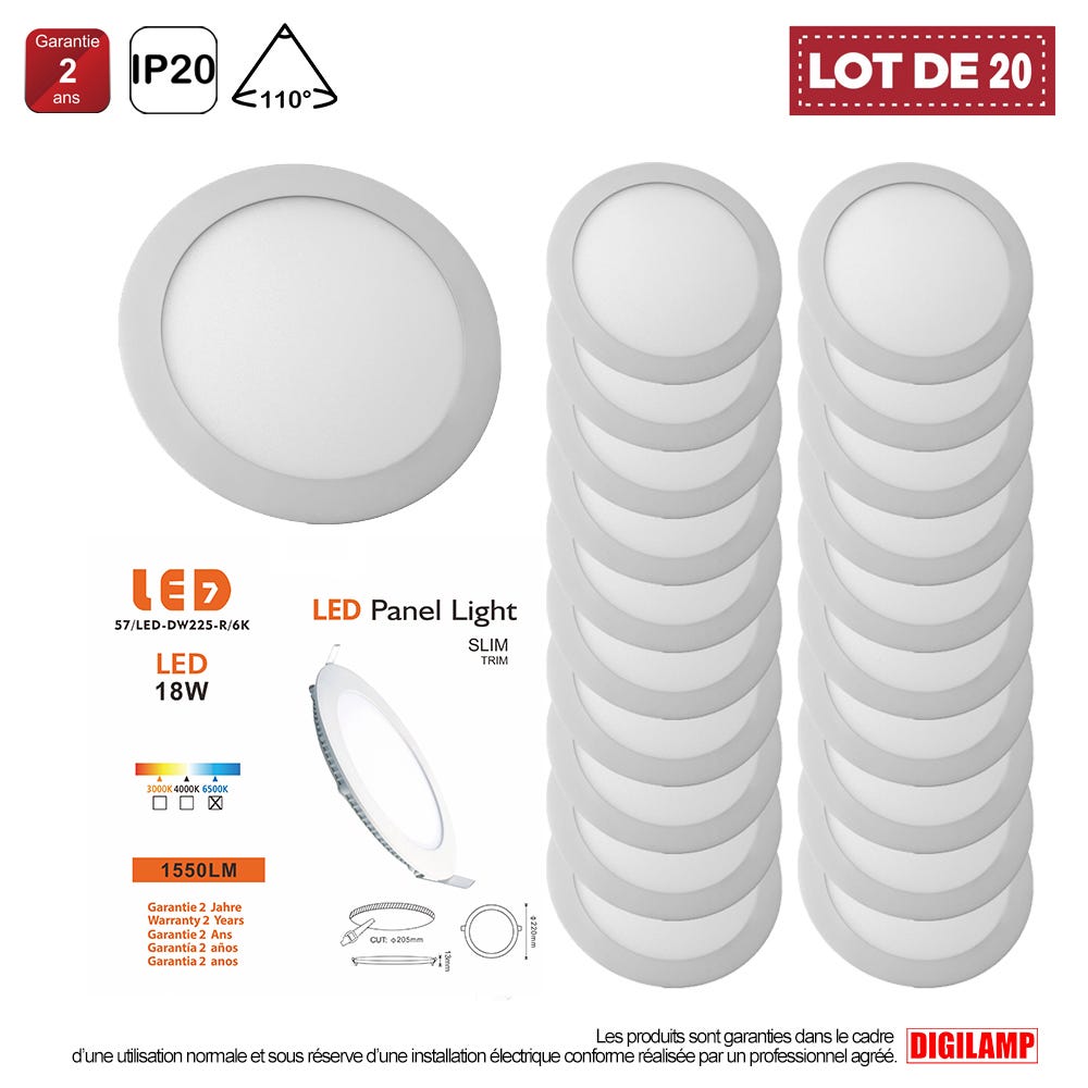 Lot de 5 Spots Encastrable LED Downlight Panel Extra-Plat 6W Blanc Chaud