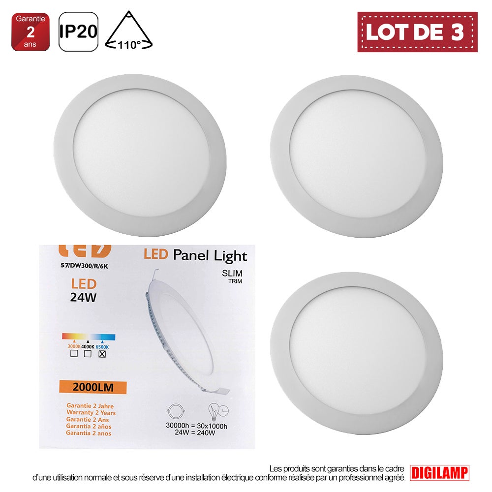 Lot de 3 Spot Encastrable LED Downlight Panel Extra-Plat 18W Blanc Froid 6000K