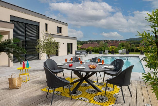 Table de jardin 8-10 personnes ronde extensible Palma JARDILINE | Leroy