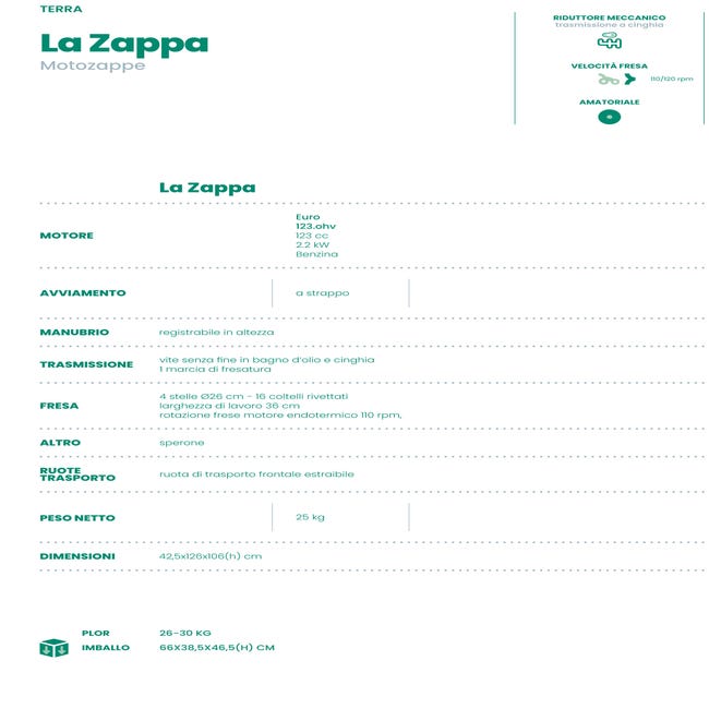 Motozappa la Zappa EUROSYSTEMS - motore a scoppio a benzina RATO RV170 -  Made in Italy