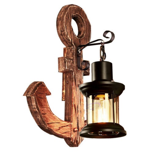 Applique da parete rustica in corno di cervo,1 lampada applique E27 con base in legno,Retro Lampada Da Parete Creativa