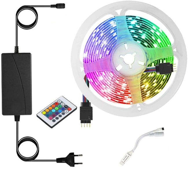 Striscia led rgb con telecomando 24v da 5 metri 5050 ip65 esterno e ...