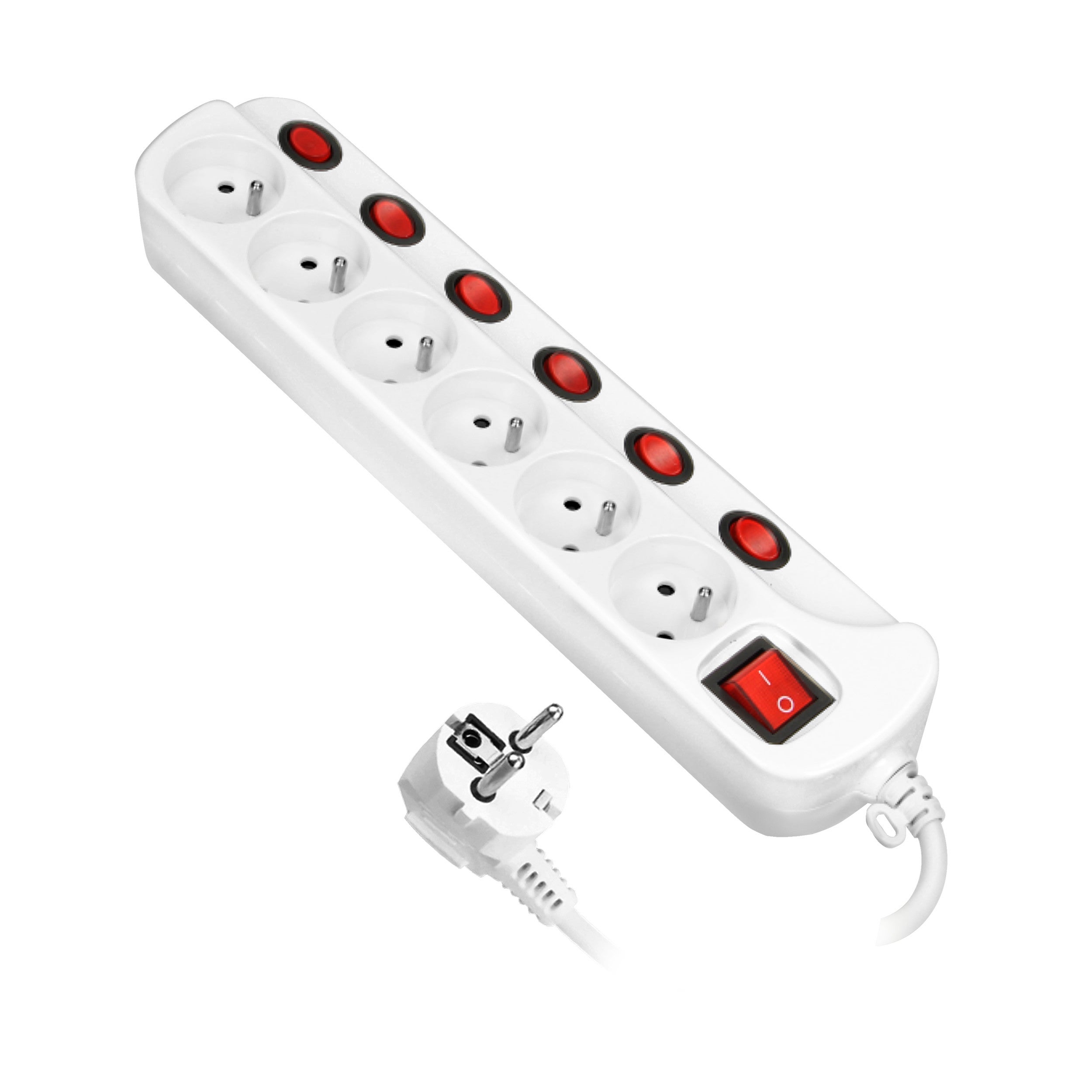 Multiprise avec 6 prises et un interrupteur par prise avec disjoncteur  surtension blanche - Orno