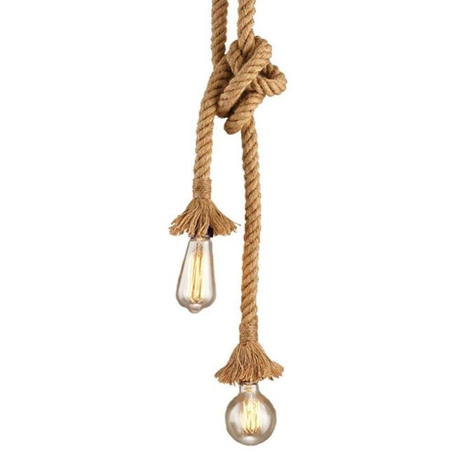 Porta lampadina e27x2 pendente corda canapa design vintage antico