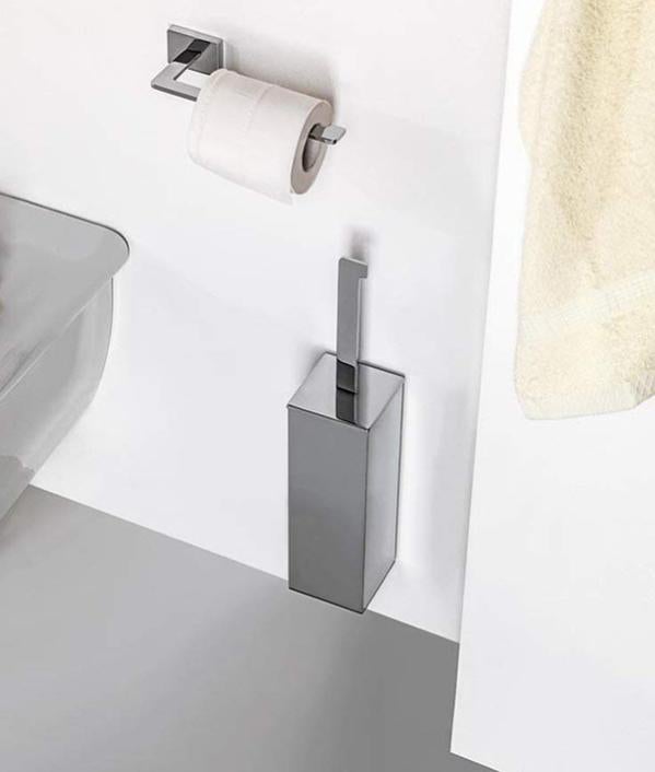 METAFORM Porta Scopino Da Parete In Cromo – Design Elegante Con Contenitore In Vetro Sabbiato – Fissaggio A Vite O Colla