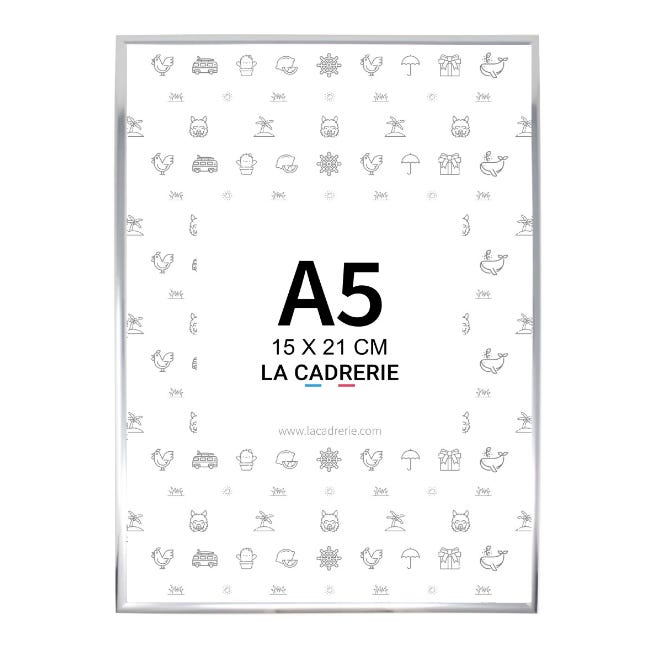 Cadre format A5 - 15x21 cm en aluminium - Argenté - Vitre en verre
