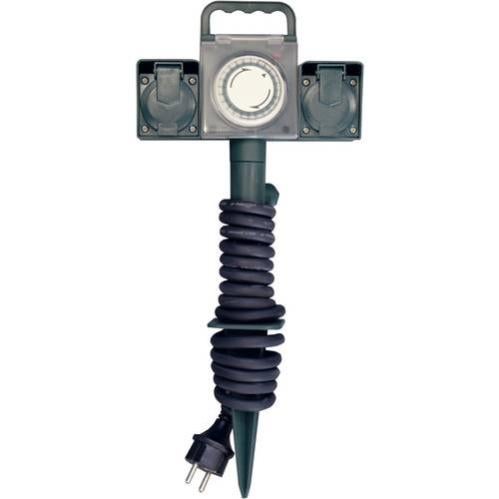 Presa Da Giardino Con Picchetto 2 Prese IP44 250V/16A | Prolunga Elettrica Per Esterno Con Cavo 2m