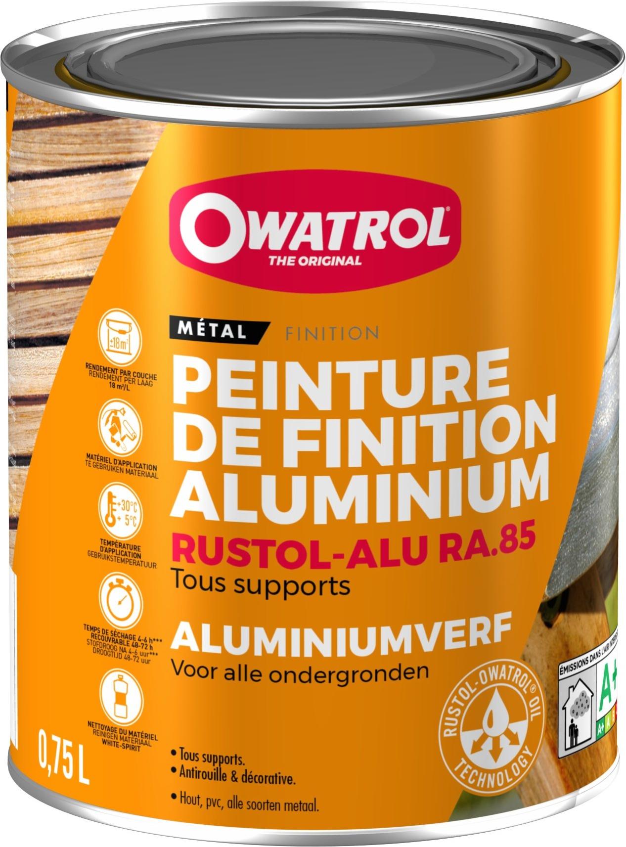 Peinture de finition aluminium métaux, pvc, bois Owatrol RUSTOLALU RA.85 Aluminium 0.75 litre