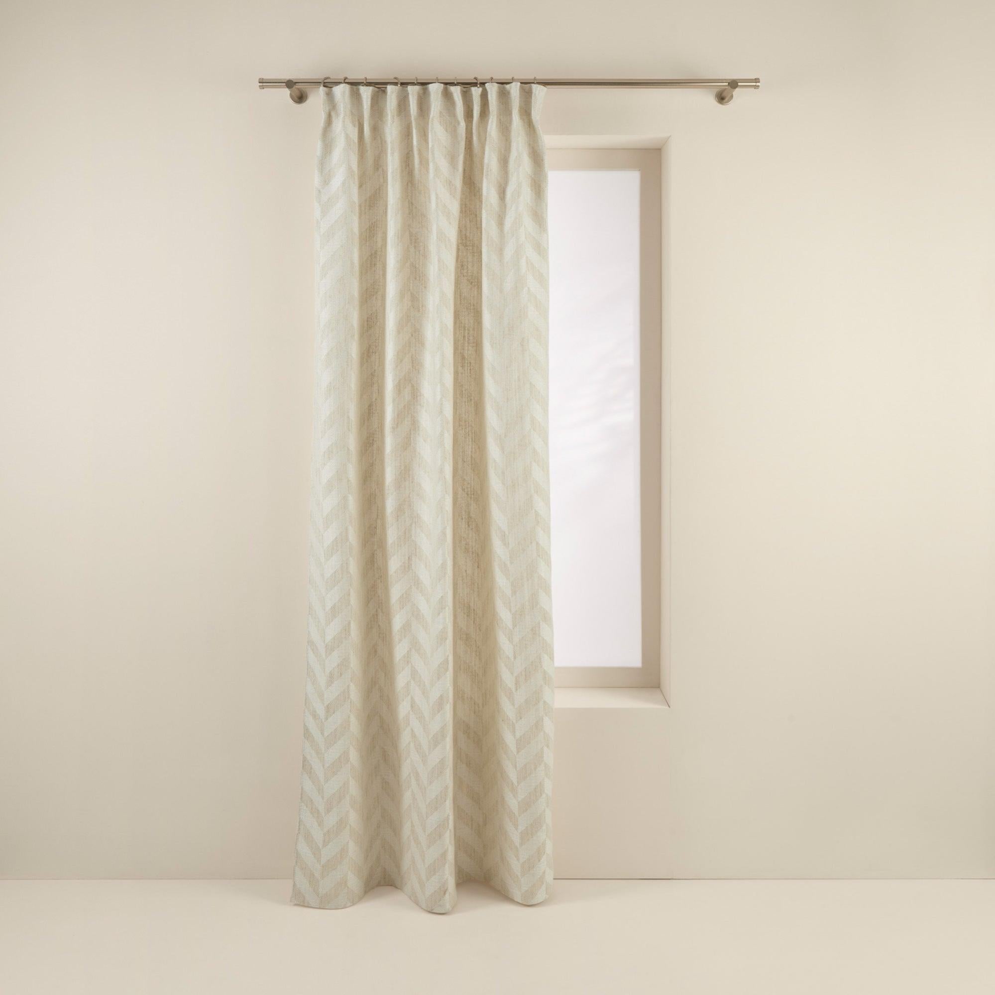 Tende con Fettuccia Arricciatenda su misura, Tessuto ricamato colore lino, Larghezza pannello 280 cm, per Binari da 140/170 cm, Altezza da 180 a 281 cm - 280x281 cm
