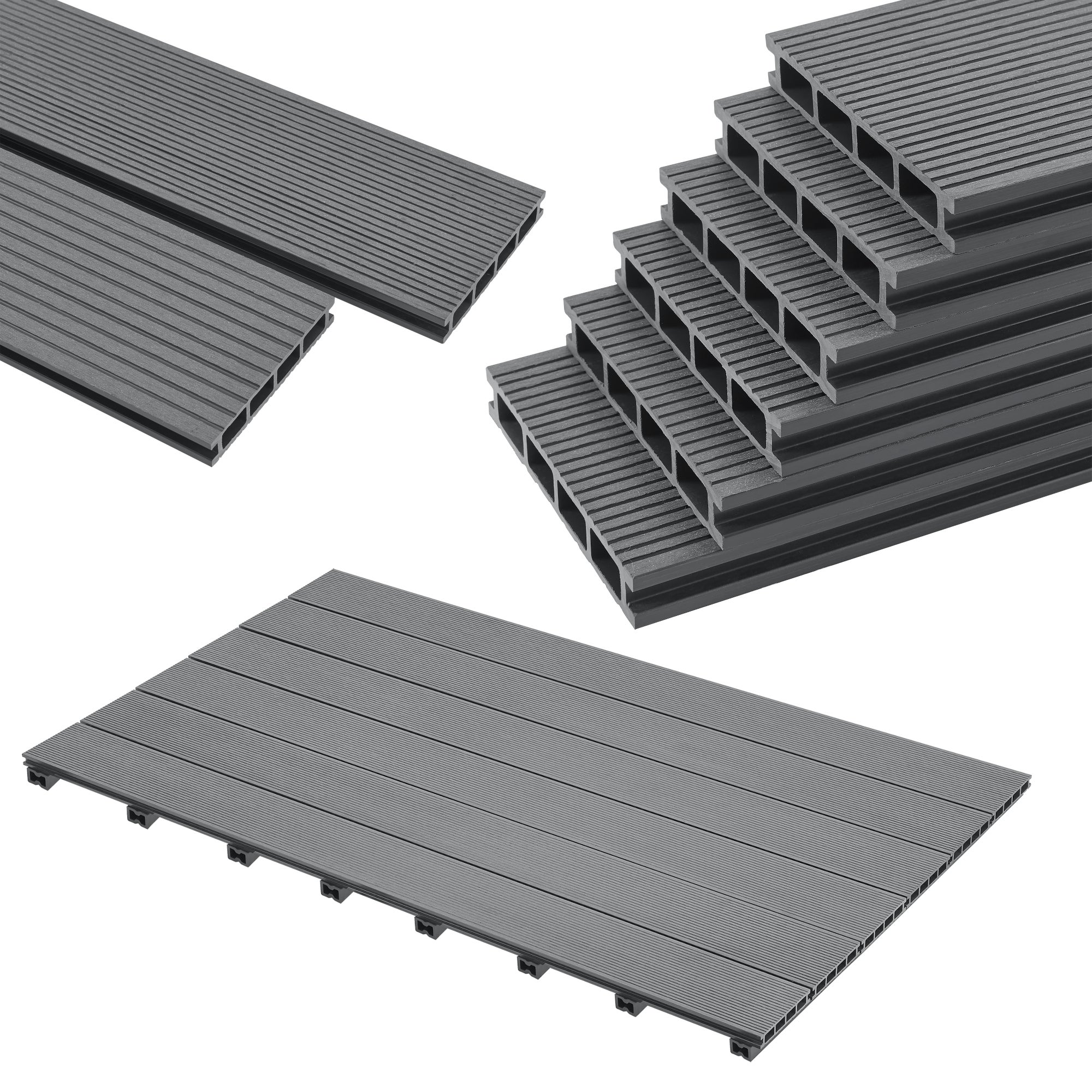 SIENOC Sets de dalles de terrasse bois composite WPC Jardin 22x300*300 * 22mm bande grise 