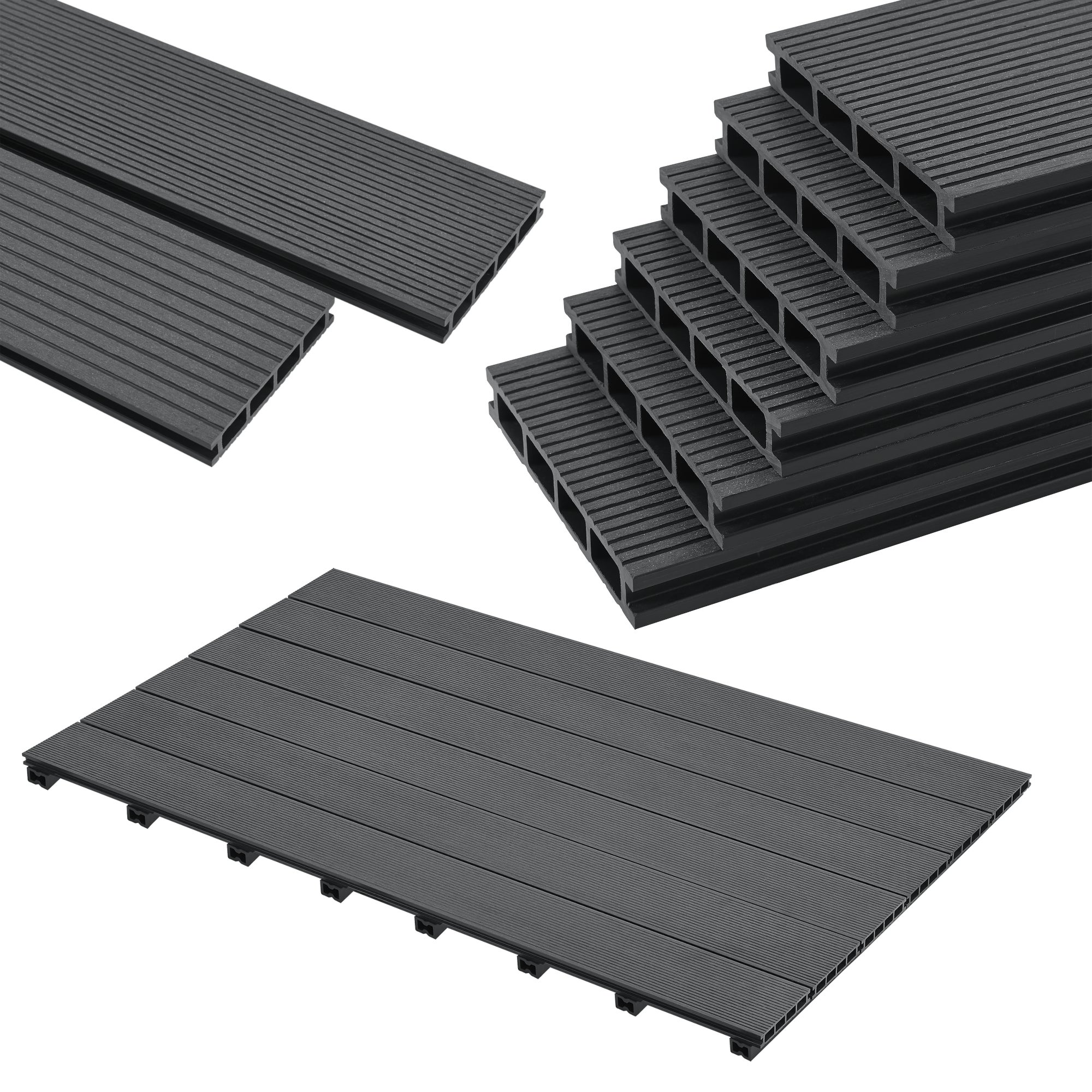 Set de tablones para terraza deilingen wpc antideslizante 36m² 220 x 15 cm gris oscuro [neu.holz]