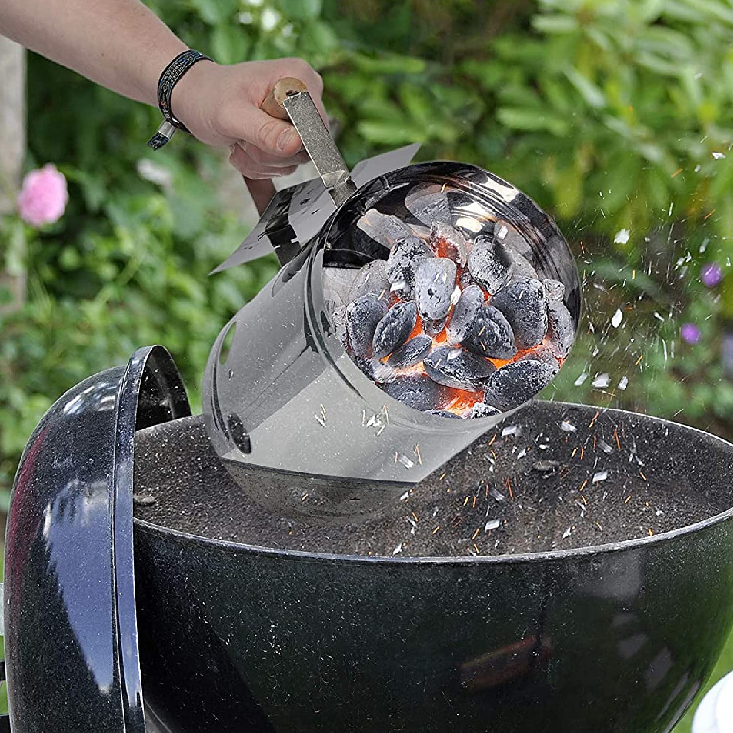 Accendifuoco a Carbone con Manico di Sicurezza in Legno per Barbecue  ciminiera di accensione