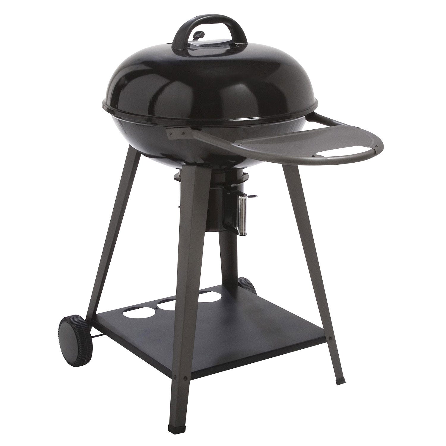 Barbecue Grill charbon de bois noir - Fumoir avec récupérateur de cendres.  aérateurs. bac charbon ajustable et tablettes