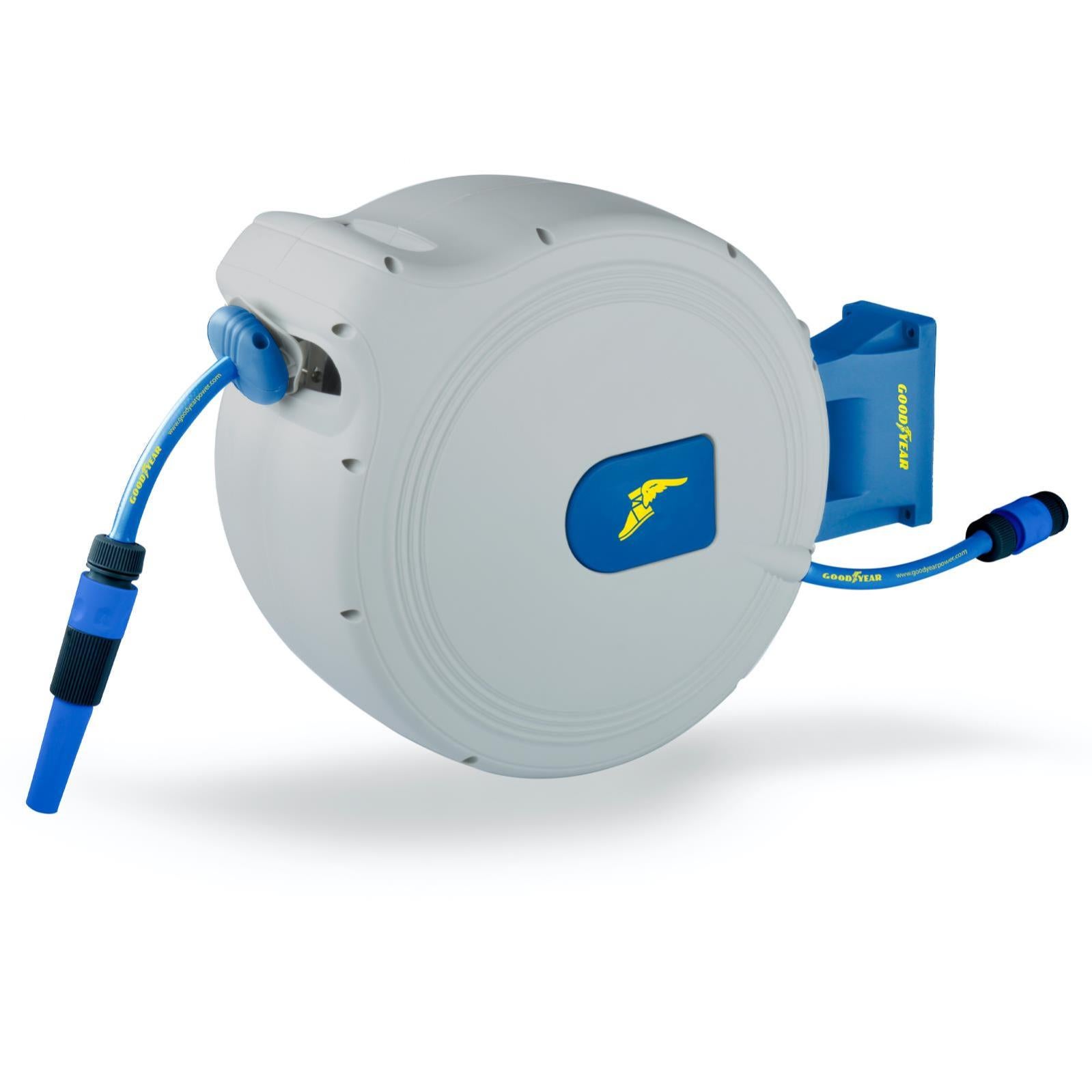 Goodyear - Automático Manguera 30 metros. Carrete Manguera Jardín Pared Rotación 180º. Manguera alimentación incluida. Conectores ½'' ¾ | Leroy Merlin