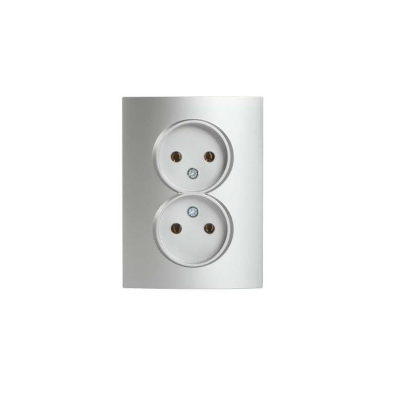 Double Prise sans Terre Complète Encastrable LOGI Argent Leroy Merlin