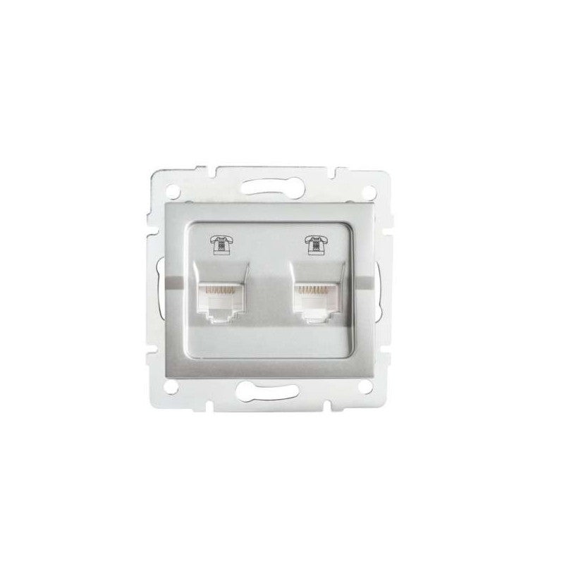 Double Prise Téléphone RJ11 Encastrable LOGI Argent | Leroy Merlin