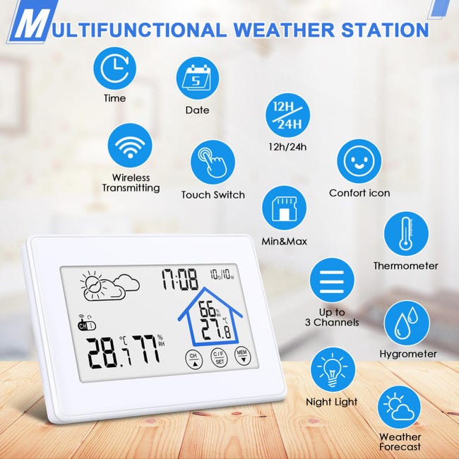 Station Météo avec Capteur LCD Prévisions sans fil Thermomètre Hygromètre  numérique Température humidité