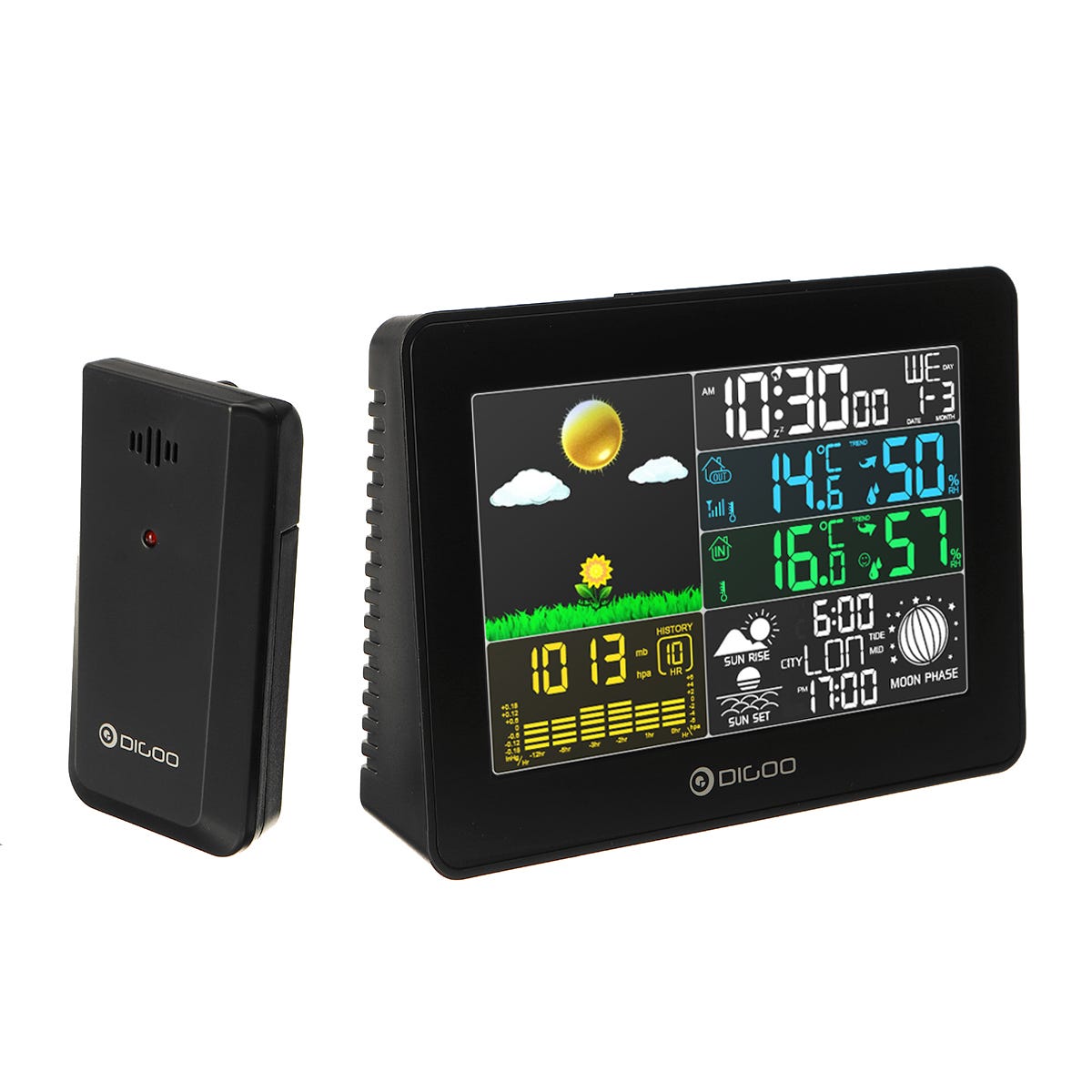 Station météo sans fil USB LCD Digoo réveil thermomètre hygromètre  baromètre capteur intérieur/extérieur