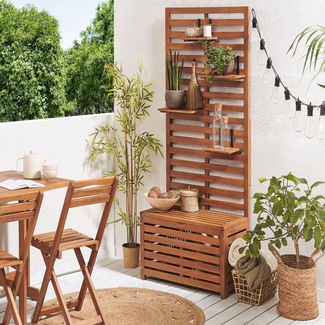 Maison Exclusive Banco almacenaje jardín con cojín madera maciza de acacia  91 cm