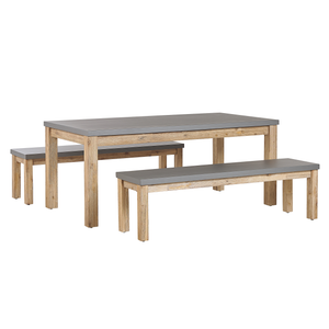 Relaxdays Ensemble table chaise, banc avec espace de jeux, protection  solaire, extérieur, boue, en bois HlP 110x65x83cm