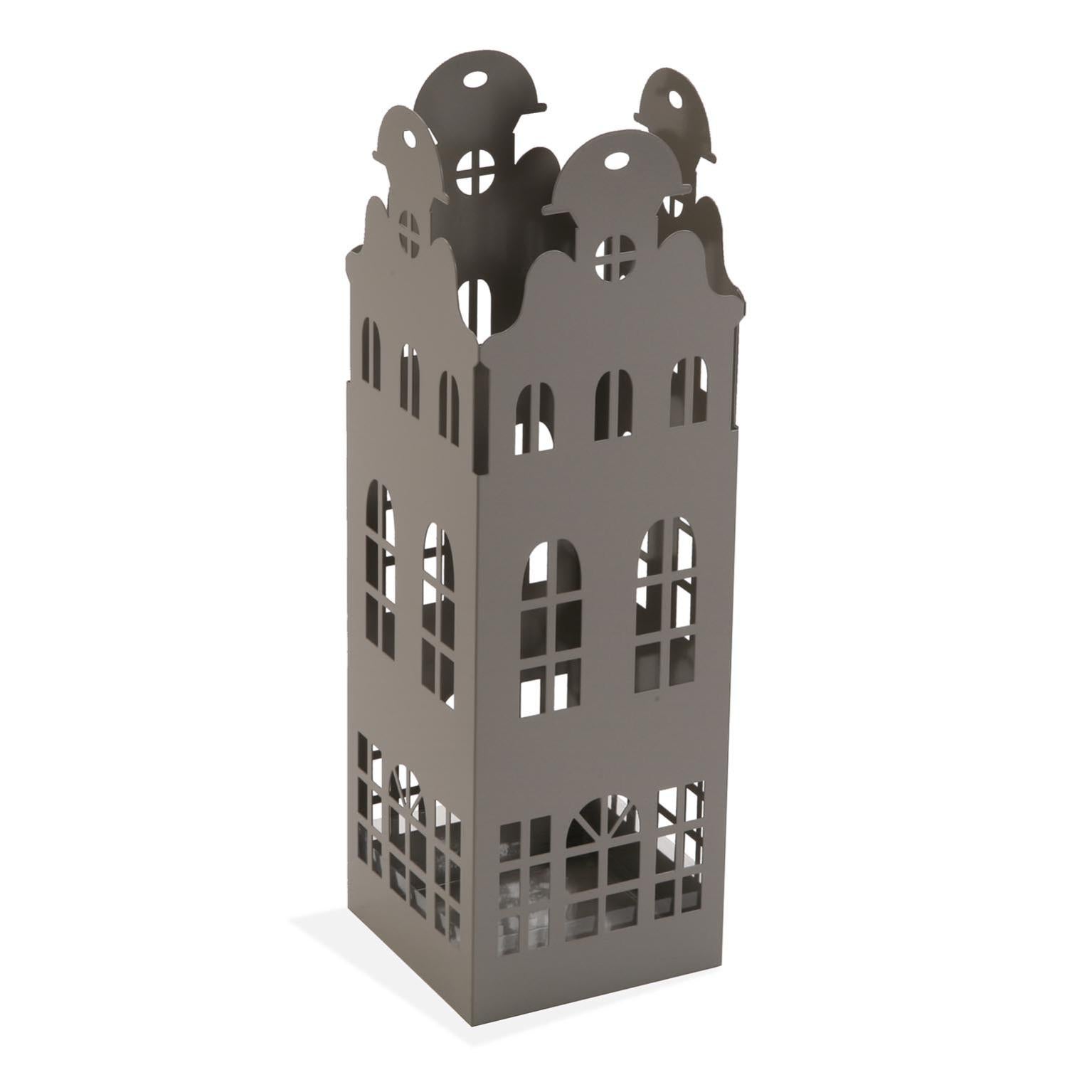 VERSA Pauwel Portaombrelli Bianco In Metallo 49x19x19 Cm - Design Moderno, Salvaspazio, Con Vasca Raccogligocce, Per Ingresso, Corridoio, Ufficio O Giardino